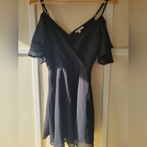 Charlotte Russe Black V-Neck Chiffon Dress with Cold-Shoulder Detail